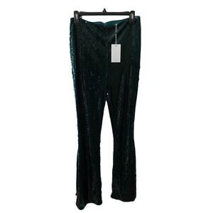 Lovers Friends Sequin Flare Pants NWT Size Medium Green